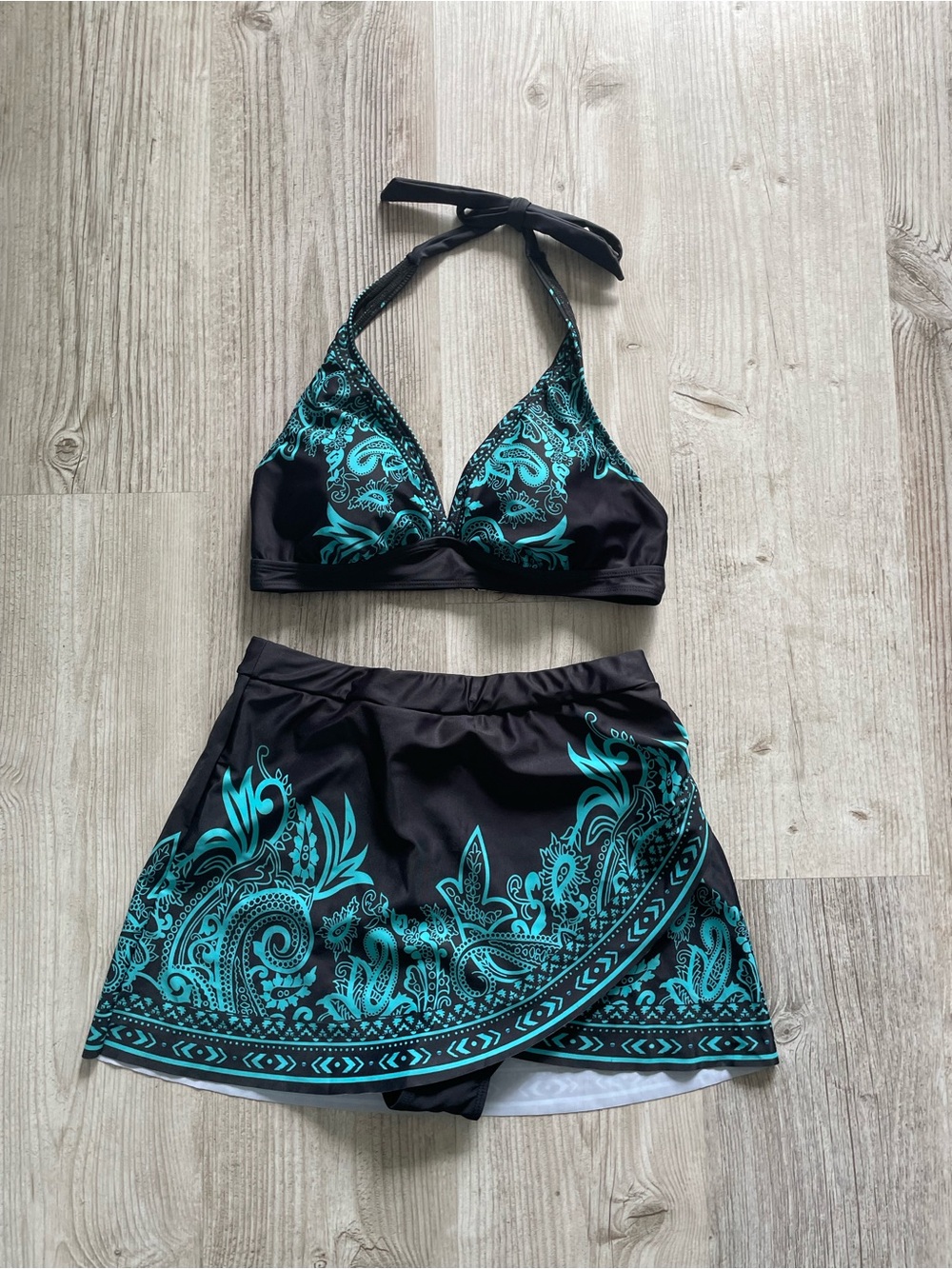 NWOT Black & Teal Paisley Two-Piece Swim Set-Beach-Vacation-size M